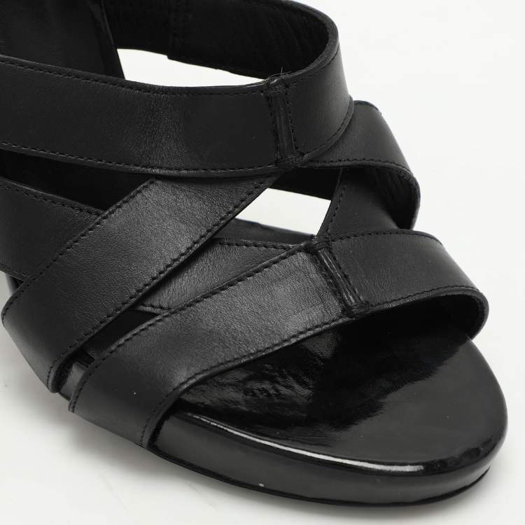 Pre Owned Bottega Veneta Black Leather Strappy Sandals Size 36.5