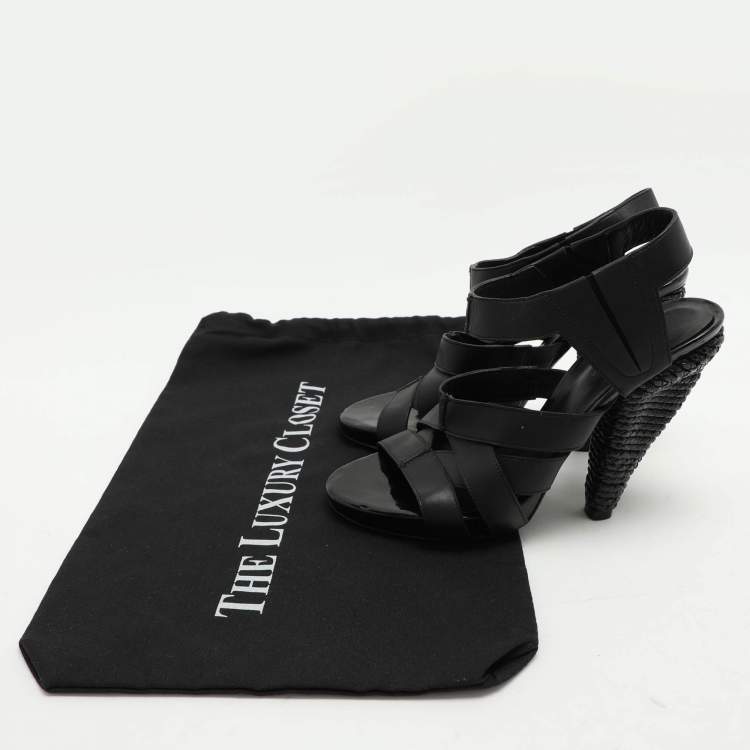 Pre Owned Bottega Veneta Black Leather Strappy Sandals Size 36.5