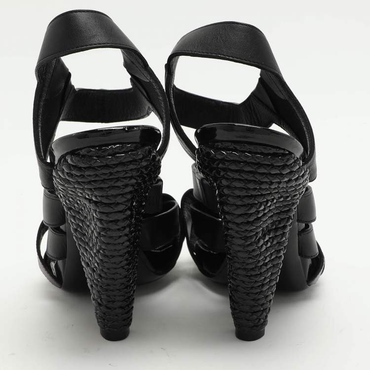 Pre Owned Bottega Veneta Black Leather Strappy Sandals Size 36.5