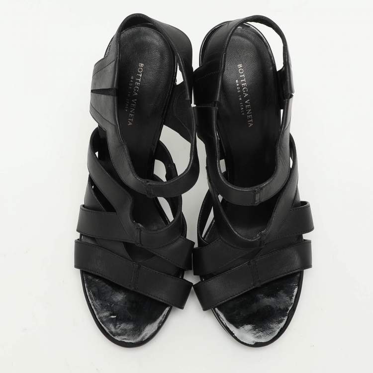 Pre Owned Bottega Veneta Black Leather Strappy Sandals Size 36.5