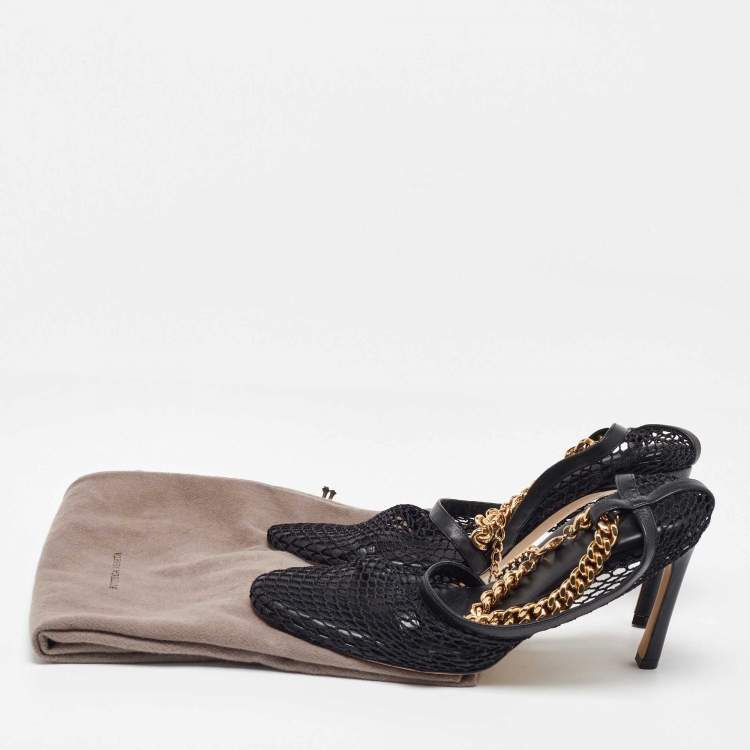 Pre Owned Bottega Veneta Black Mesh and Leather Chain Link D'orsay Pumps Size 37