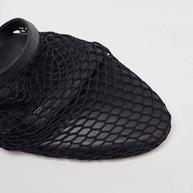 Pre Owned Bottega Veneta Black Mesh and Leather Chain Link D'orsay Pumps Size 37