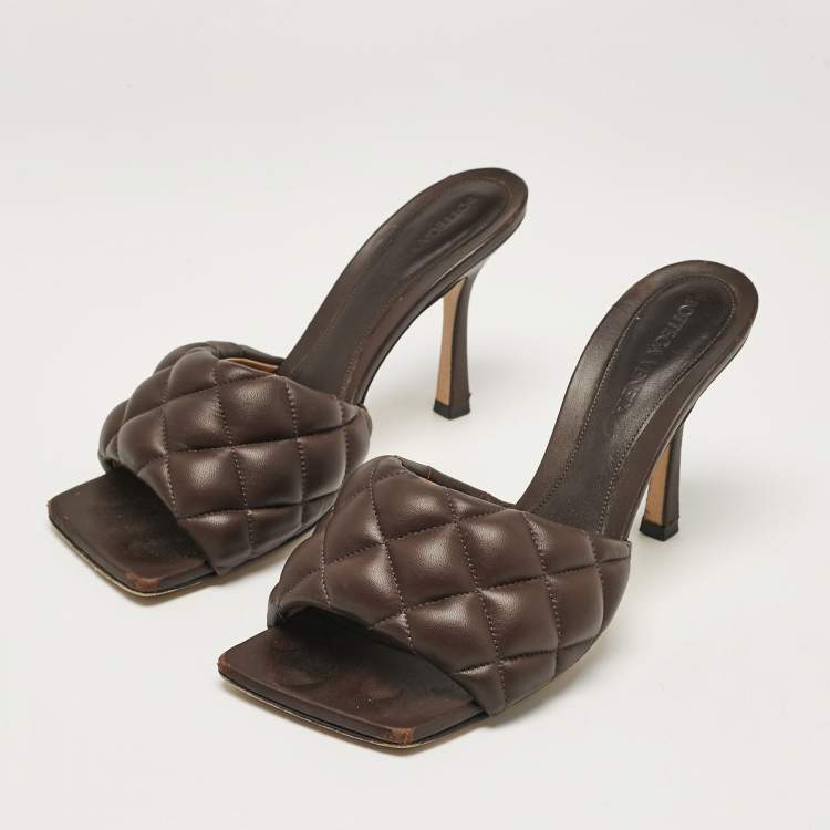 Pre Owned Bottega Veneta Brown Leather Lido Slide Sandals Size 37