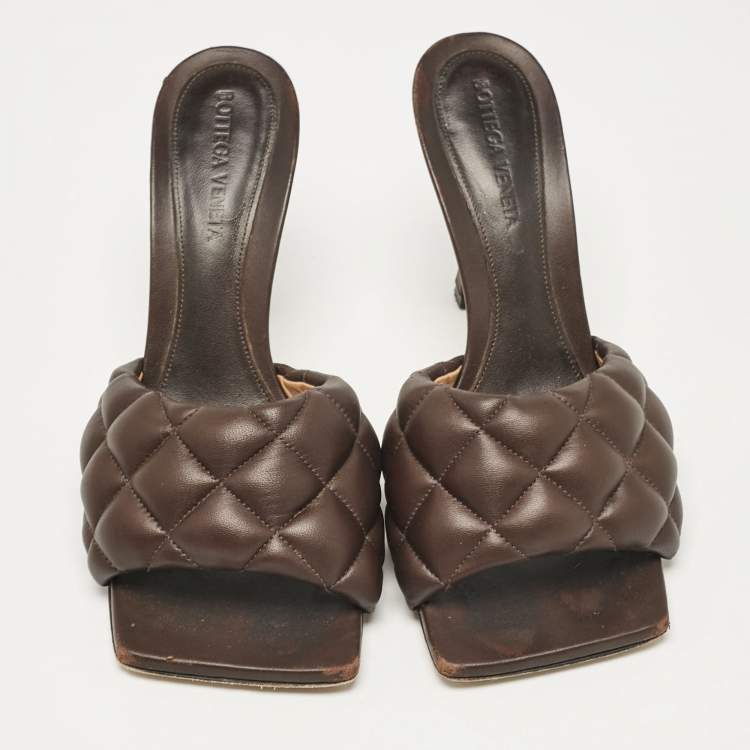 Pre Owned Bottega Veneta Brown Leather Lido Slide Sandals Size 37