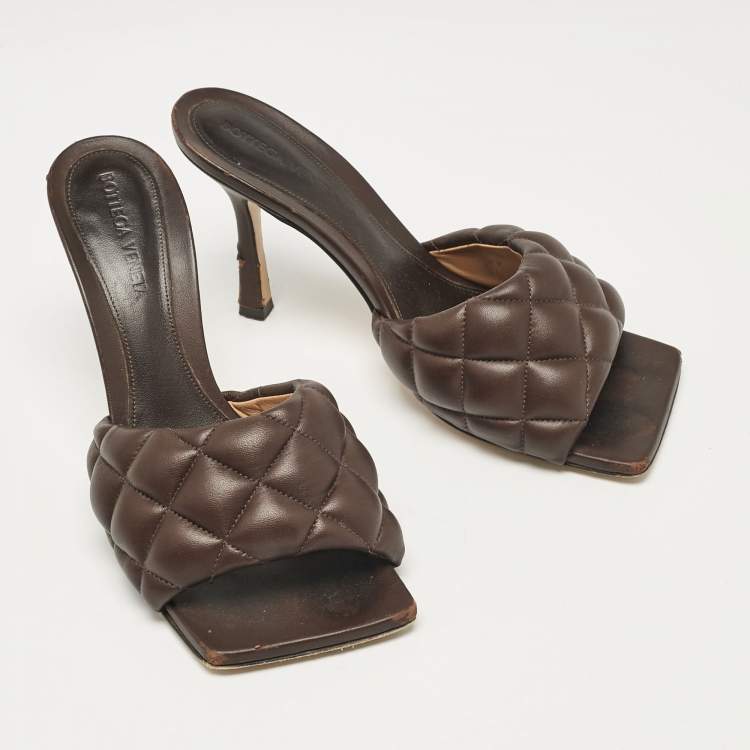 Pre Owned Bottega Veneta Brown Leather Lido Slide Sandals Size 37