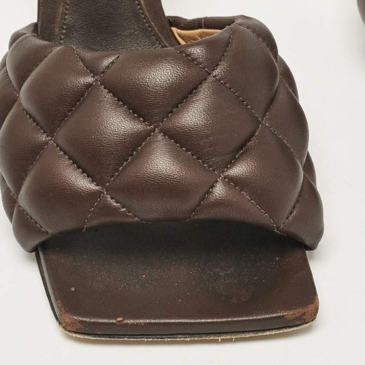 Pre Owned Bottega Veneta Brown Leather Lido Slide Sandals Size 37