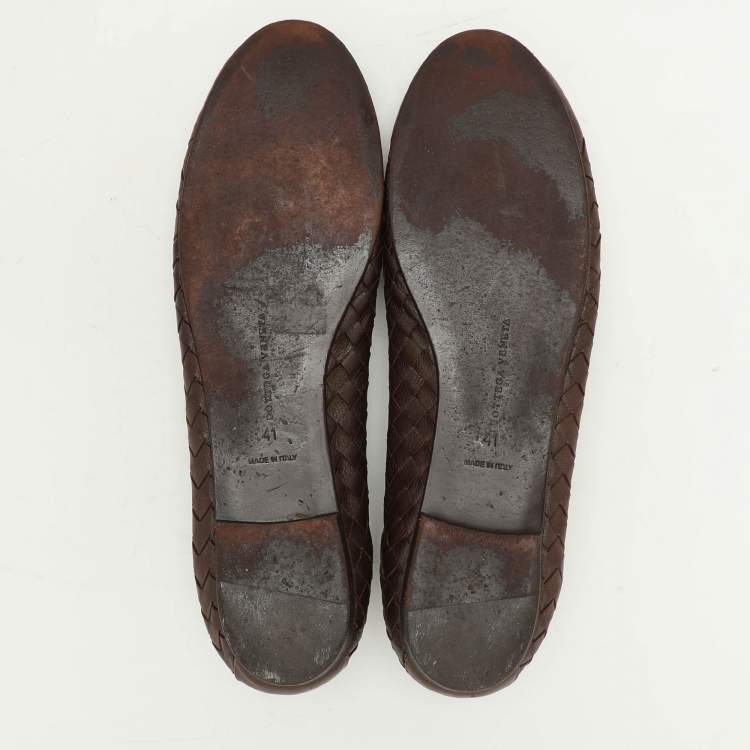 Pre Owned Bottega Veneta Brown Intrecciato Leather Ballet Flats Size 41