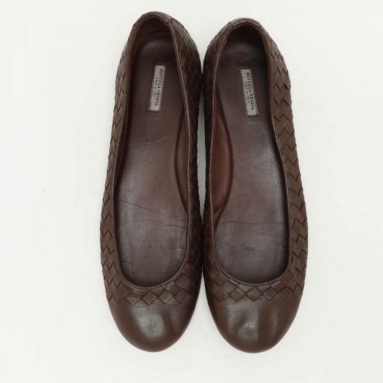 Pre Owned Bottega Veneta Brown Intrecciato Leather Ballet Flats Size 41