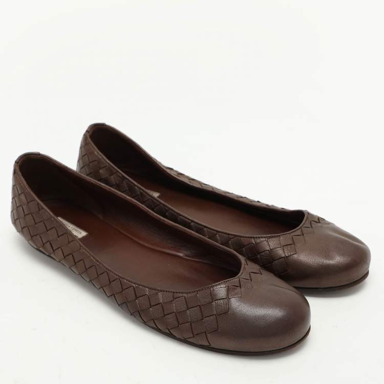 Pre Owned Bottega Veneta Brown Intrecciato Leather Ballet Flats Size 41