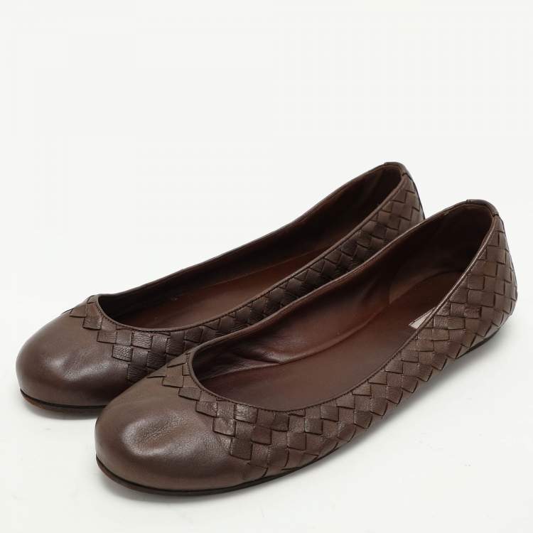 Pre Owned Bottega Veneta Brown Intrecciato Leather Ballet Flats Size 41
