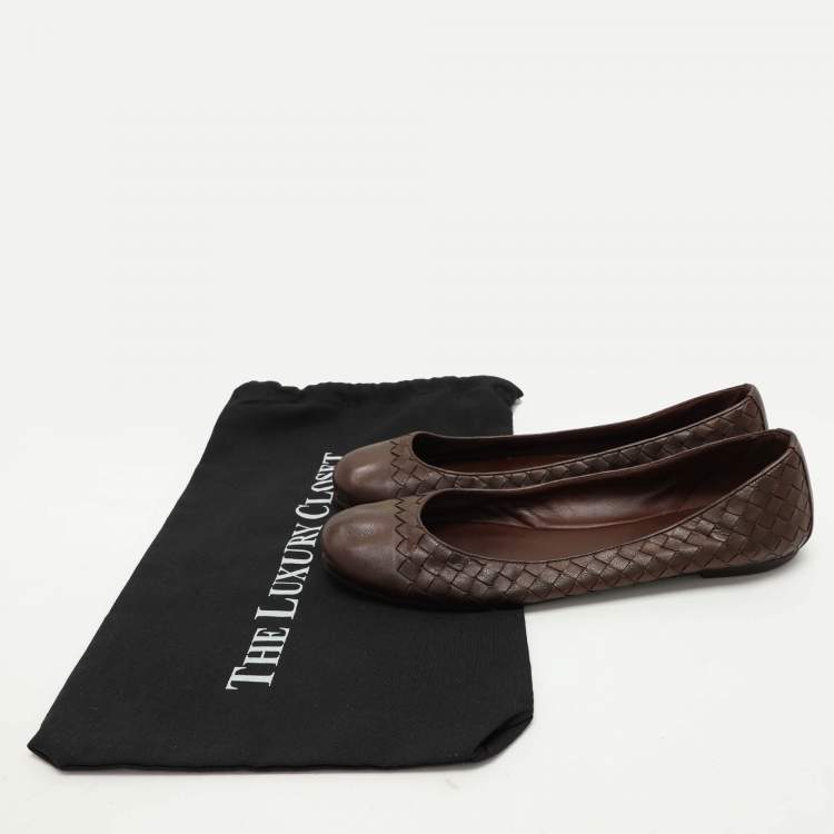 Pre Owned Bottega Veneta Brown Intrecciato Leather Ballet Flats Size 41