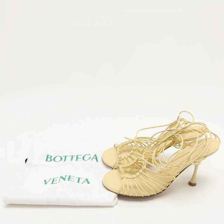 Pre Owned Bottega Veneta Yellow Leather Strappy Sandals Size 37