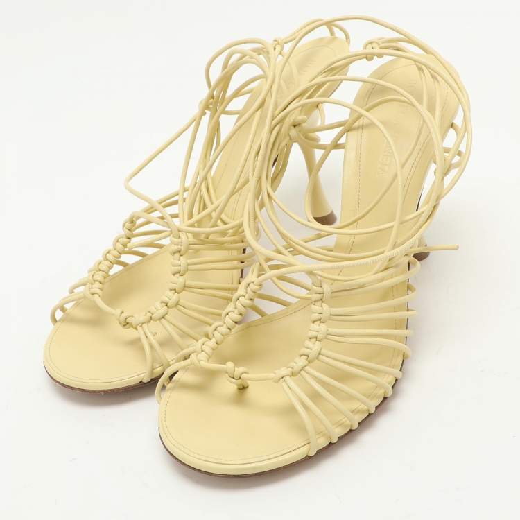 Pre Owned Bottega Veneta Yellow Leather Strappy Sandals Size 37