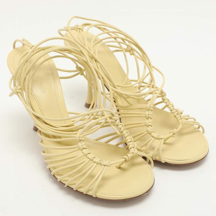 Pre Owned Bottega Veneta Yellow Leather Strappy Sandals Size 37