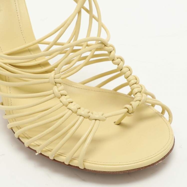 Pre Owned Bottega Veneta Yellow Leather Strappy Sandals Size 37