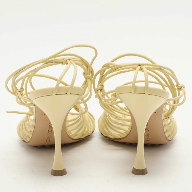 Pre Owned Bottega Veneta Yellow Leather Strappy Sandals Size 37