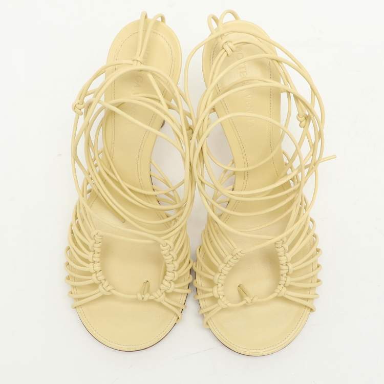 Pre Owned Bottega Veneta Yellow Leather Strappy Sandals Size 37
