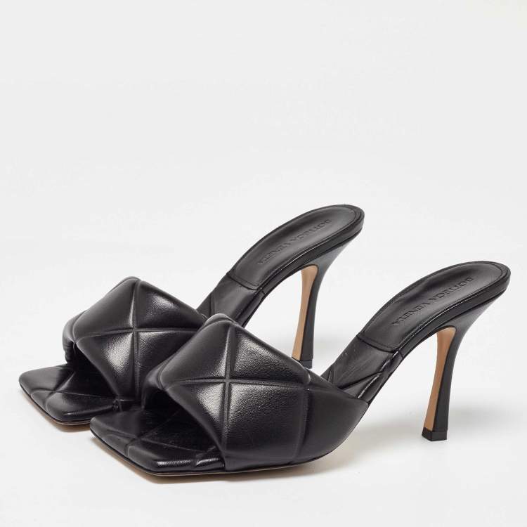 Pre Owned Bottega Veneta Black Leather Lido Slide Sandals Size 40
