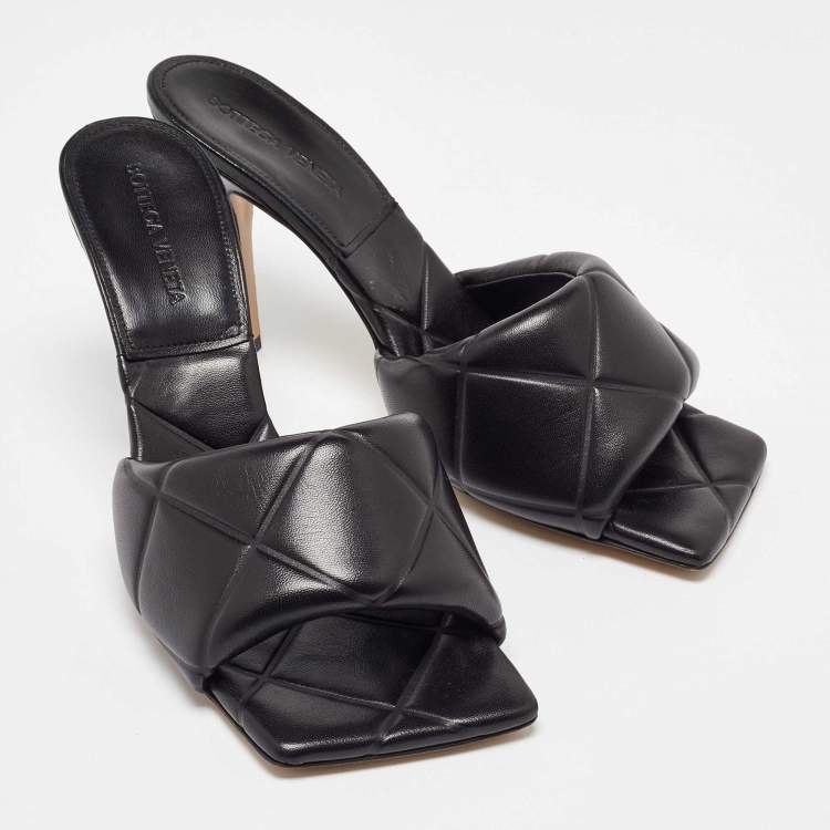 Pre Owned Bottega Veneta Black Leather Lido Slide Sandals Size 40