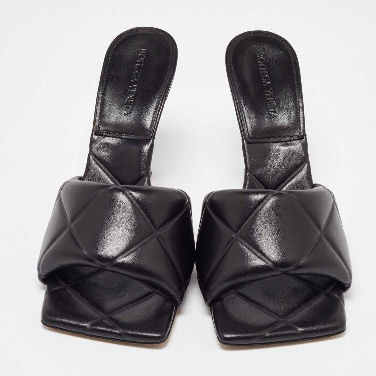 Pre Owned Bottega Veneta Black Leather Lido Slide Sandals Size 40