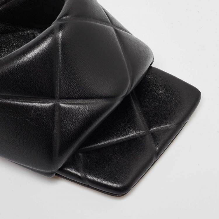 Pre Owned Bottega Veneta Black Leather Lido Slide Sandals Size 40