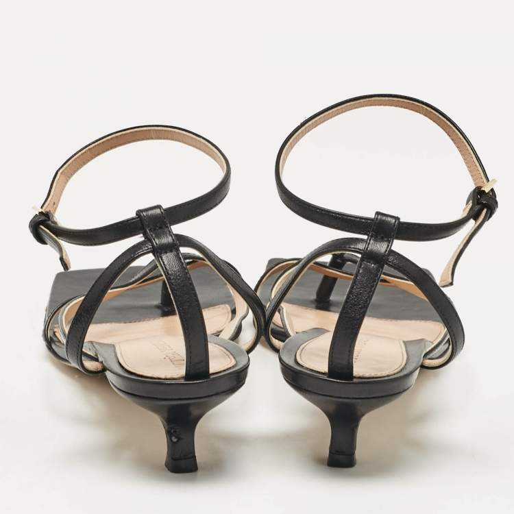 Pre Owned Bottega Veneta Black Leather Strech Ankle Strap Sandals Size 38