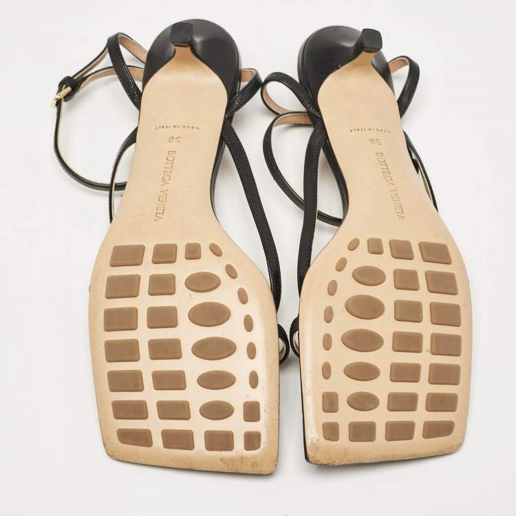 Pre Owned Bottega Veneta Black Leather Strech Ankle Strap Sandals Size 38