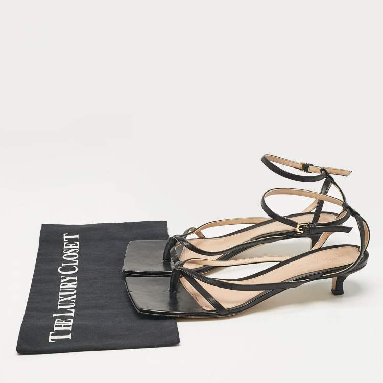 Pre Owned Bottega Veneta Black Leather Strech Ankle Strap Sandals Size 38