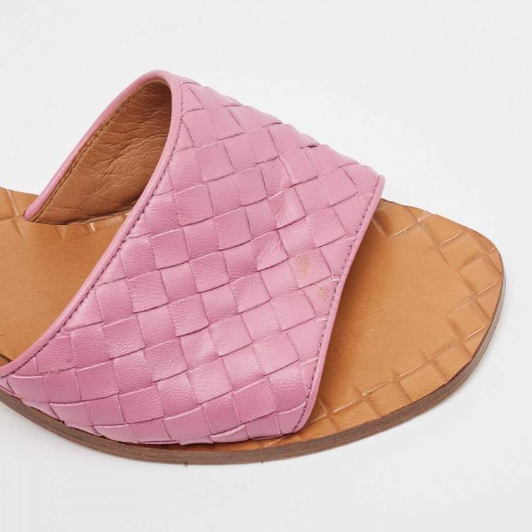 Pre Owned Bottega Veneta Purple Intrecciato Leather Ravello Sandals Size 40