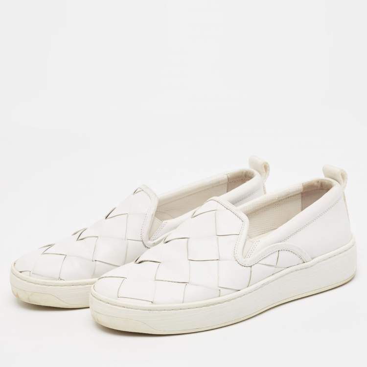Pre Owned Bottega Veneta White Leather Dodger Slip On Sneakers Size 38