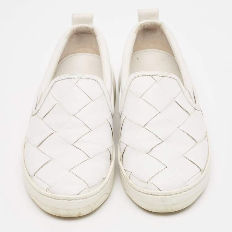 Pre Owned Bottega Veneta White Leather Dodger Slip On Sneakers Size 38
