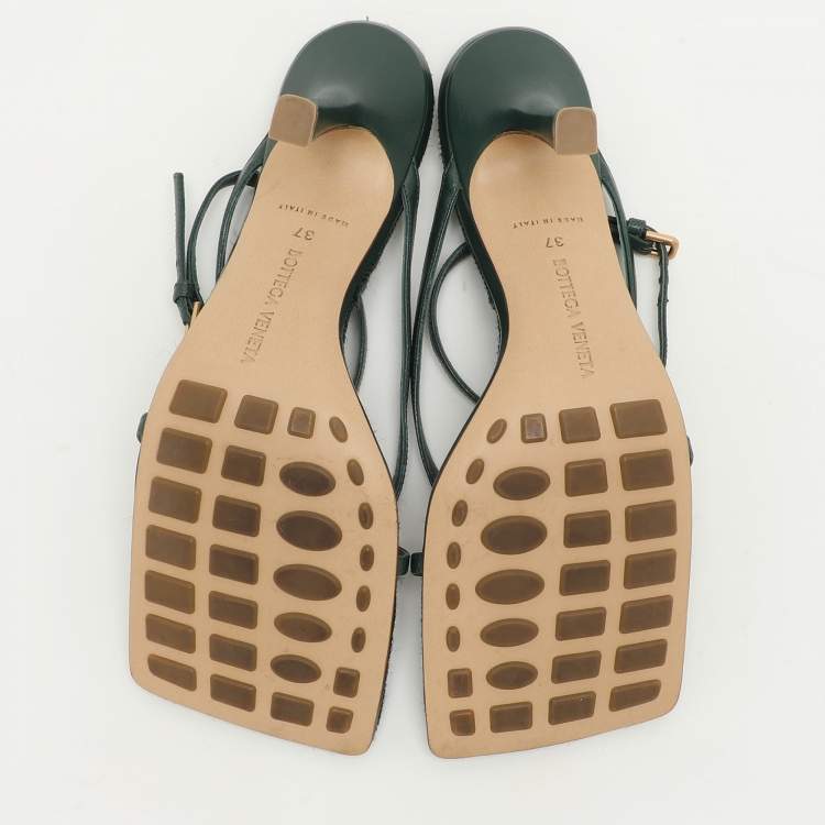 Pre Owned Bottega Veneta Green Leather Stretch Ankle Strap Sandals Size 37