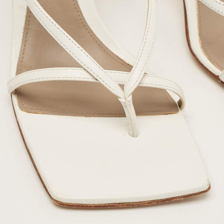 Pre Owned Bottega Veneta White Leather Stretch Ankle Strap Sandals Size 37.5