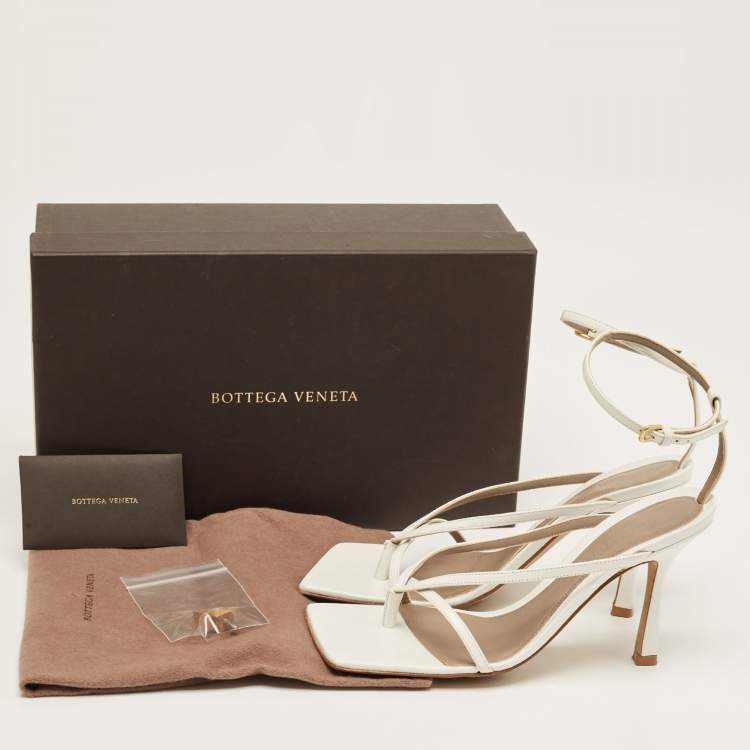Pre Owned Bottega Veneta White Leather Stretch Ankle Strap Sandals Size 37.5