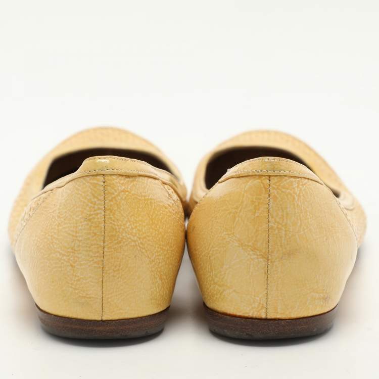 Pre Owned Bottega Veneta Yellow Laser Cut Textured Leather Ballet Flats Size 38