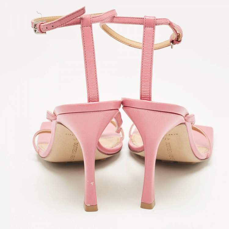 Pre Owned Bottega Veneta Pink Leather Stretch Ankle Strap Sandals Size 40