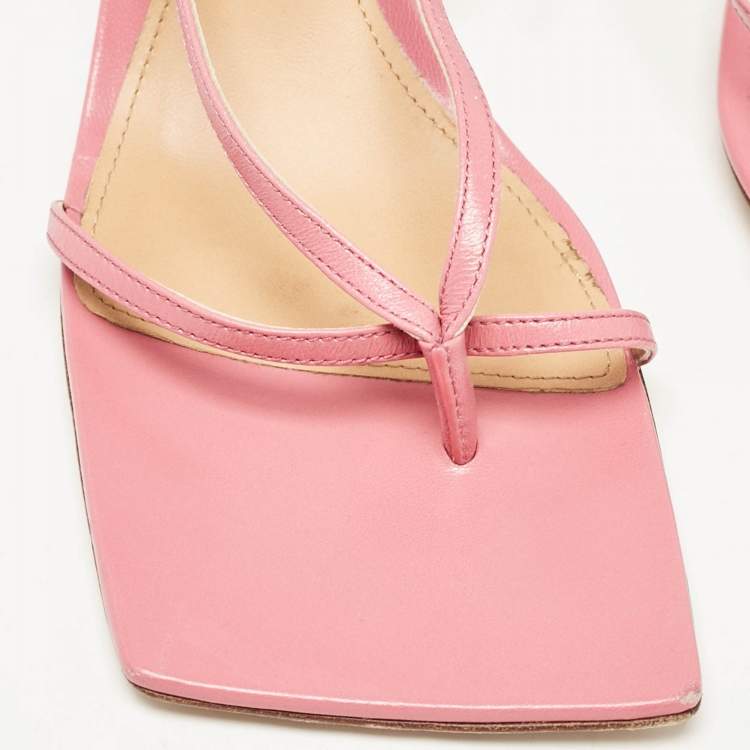 Pre Owned Bottega Veneta Pink Leather Stretch Ankle Strap Sandals Size 40
