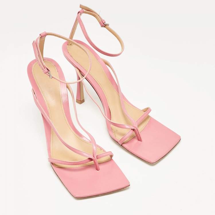 Pre Owned Bottega Veneta Pink Leather Stretch Ankle Strap Sandals Size 40