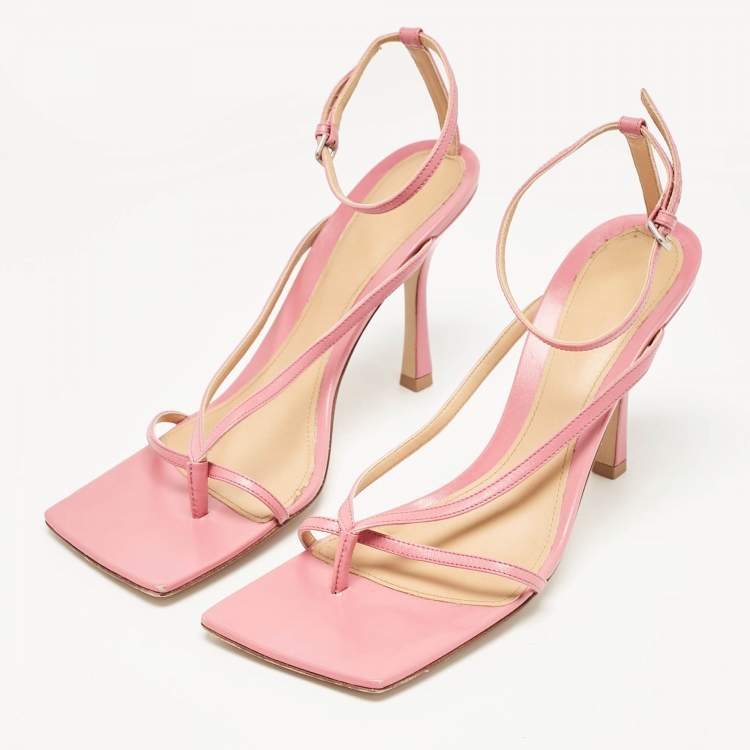 Pre Owned Bottega Veneta Pink Leather Stretch Ankle Strap Sandals Size 40