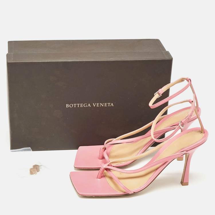 Pre Owned Bottega Veneta Pink Leather Stretch Ankle Strap Sandals Size 40