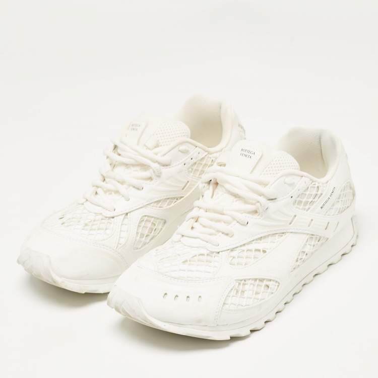 Pre Owned Bottega Veneta White Leather and Lace Up Sneakers Size 39
