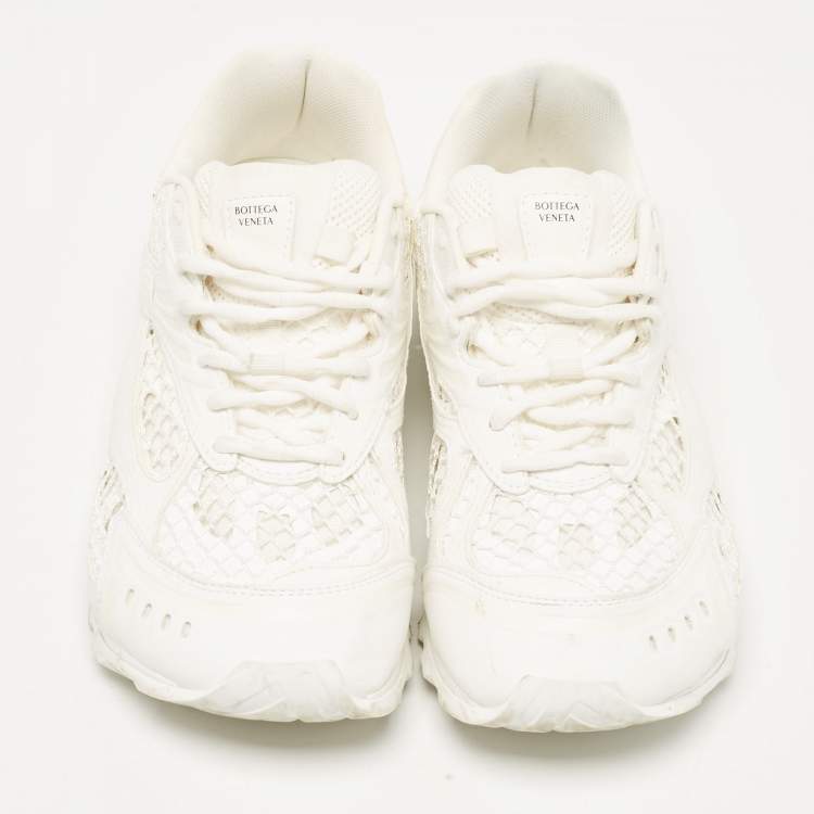 Pre Owned Bottega Veneta White Leather and Lace Up Sneakers Size 39