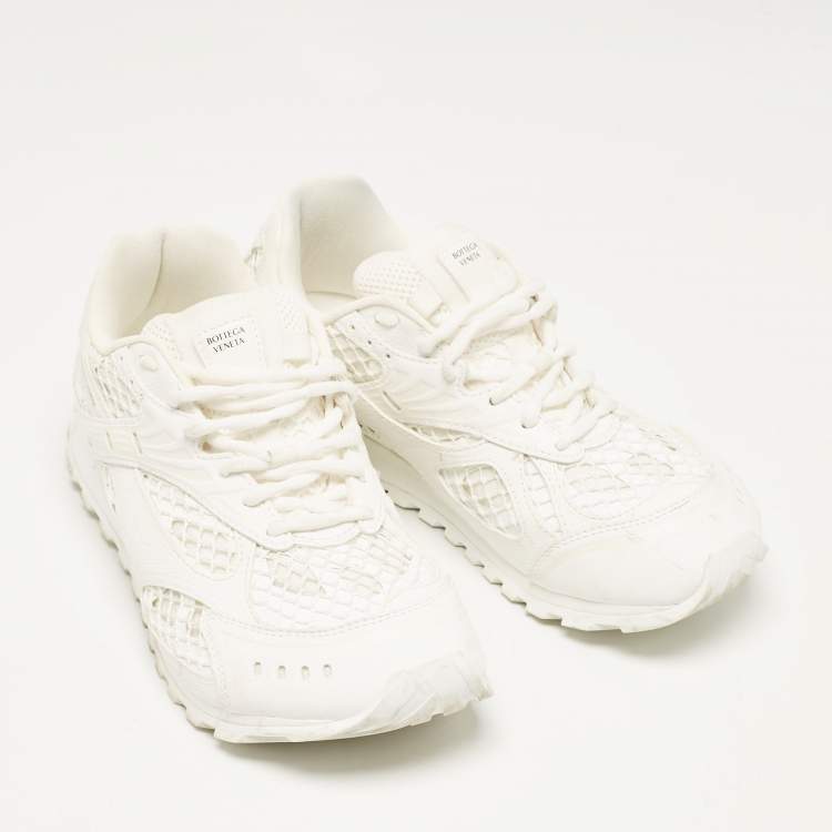 Pre Owned Bottega Veneta White Leather and Lace Up Sneakers Size 39