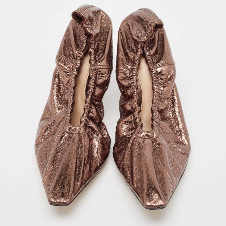 Pre Owned Bottega Veneta Metallic Brown Leather Plexiglass Almond Pumps Size 37