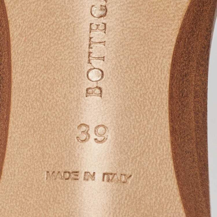 Pre Owned Bottega Veneta Orange Intrecciato Leather Square Toe Slide Sandals Size 39