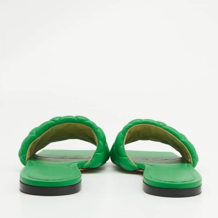 مملوكة مسبقًا Bottega Veneta Green Quilted Leather Flat Slides Size 42