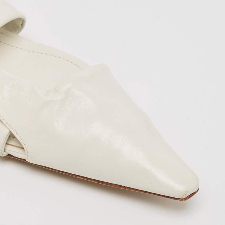 Pre Owned Bottega Veneta White Leather Point Toe Kitten Slingback Pumps Size 41