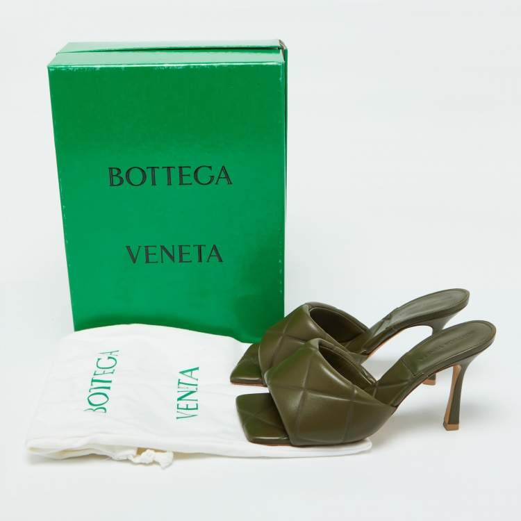 مملوكة مسبقًا Bottega Veneta Olive Green Leather Lido Open Toe Slide Sandals Size 39