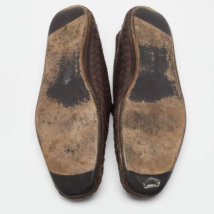 Pre Owned Bottega Veneta Brown Intrecciato Leather Intrecciato Loafers Size 42