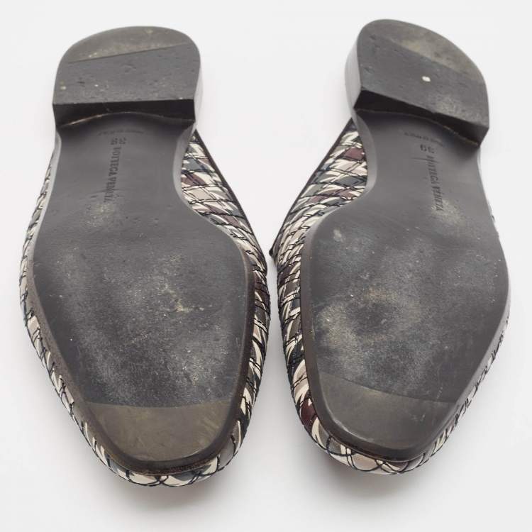 Pre Owned Bottega Veneta Multicolor Intrecciato Leather Mules Size 39